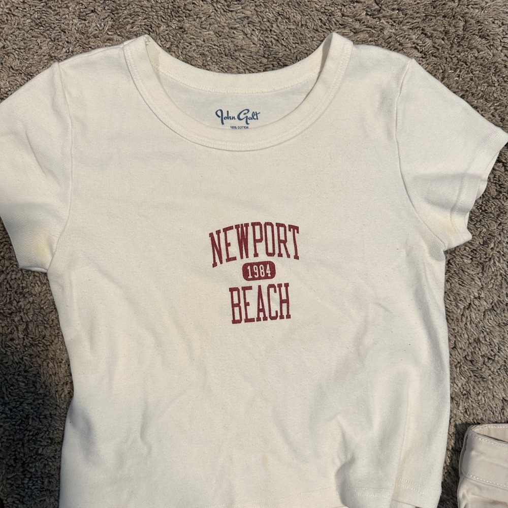 Brandy Melville White and Red Newport Beach Tee